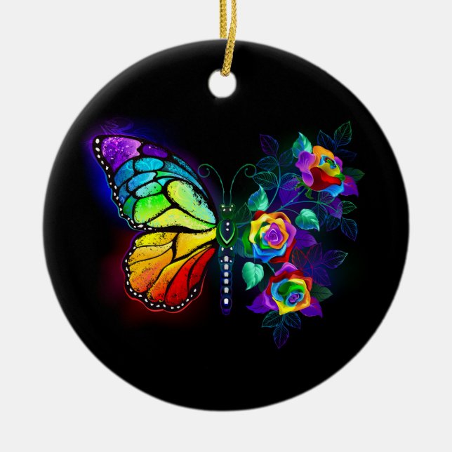 Rainbow flower butterfly ceramic tree decoration (Front)