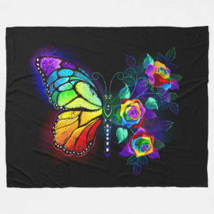 Rainbow flower butterfly fleece blanket