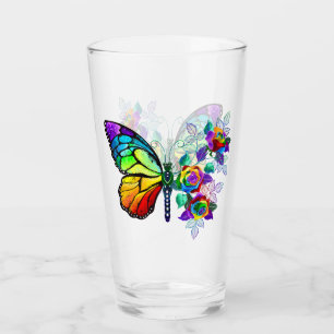 Rainbow flower butterfly glass