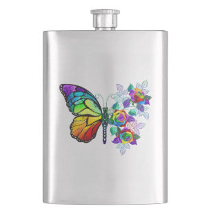 Rainbow flower butterfly hip flask