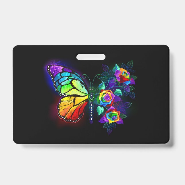 Rainbow flower butterfly ID badge (Front)