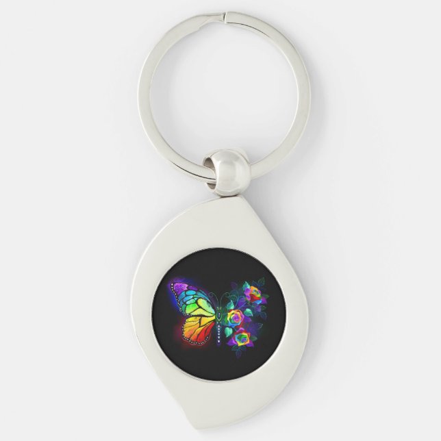 Rainbow flower butterfly key ring (Front)