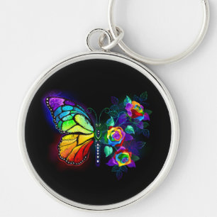 Rainbow flower butterfly key ring