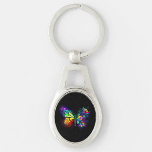 Rainbow flower butterfly key ring