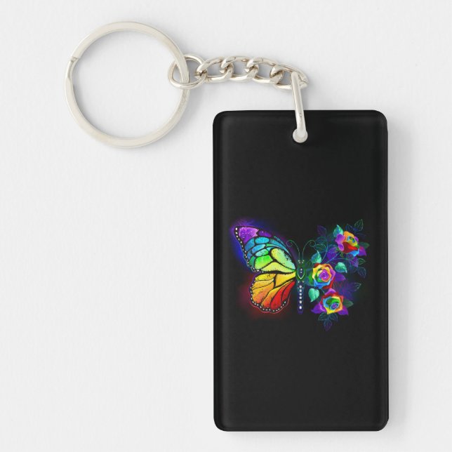 Rainbow flower butterfly key ring (Front)