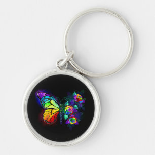 Rainbow flower butterfly key ring