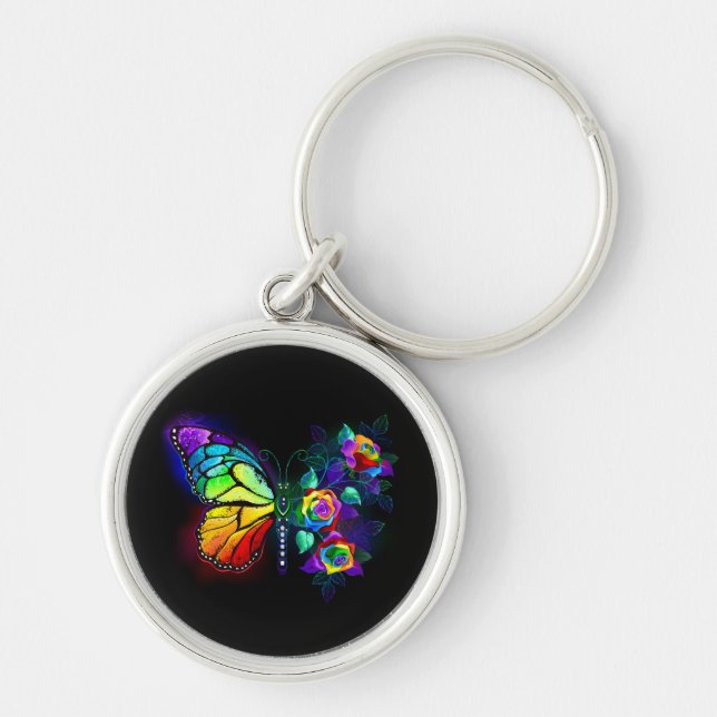 Rainbow flower butterfly key ring (Front)