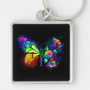 Rainbow flower butterfly key ring