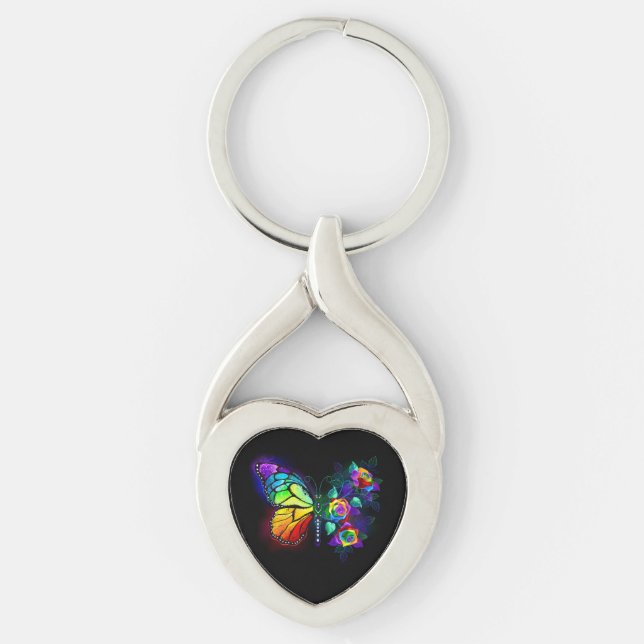 Rainbow flower butterfly key ring (Front)
