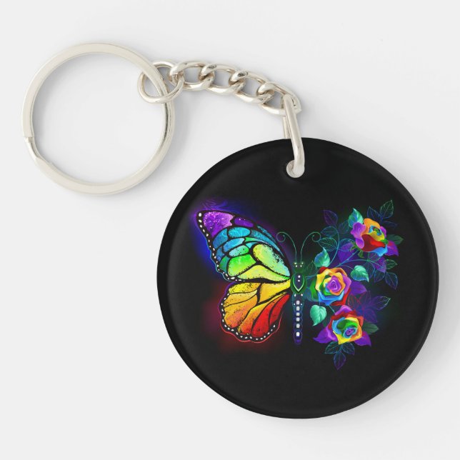 Rainbow flower butterfly key ring (Front)
