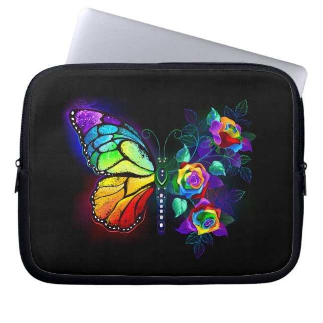 Rainbow flower butterfly laptop sleeve (Front)