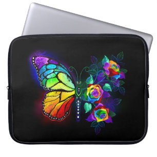 Rainbow flower butterfly laptop sleeve