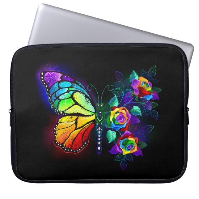 Rainbow flower butterfly laptop sleeve (Front)