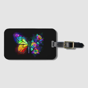Rainbow flower butterfly luggage tag