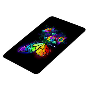 Rainbow flower butterfly magnet