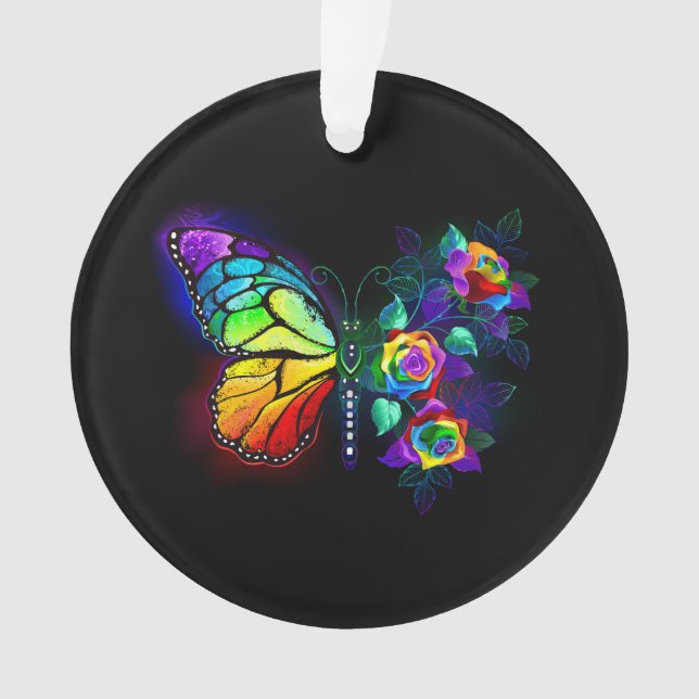 Rainbow flower butterfly ornament (Front)
