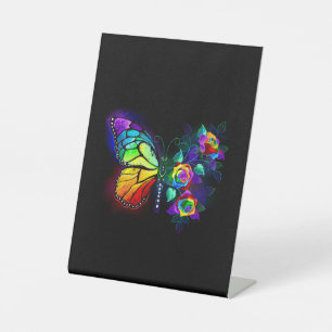 Rainbow flower butterfly pedestal sign