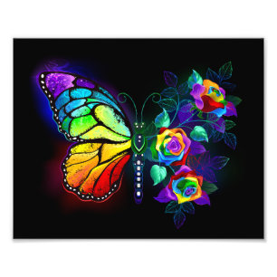 Rainbow flower butterfly photo print