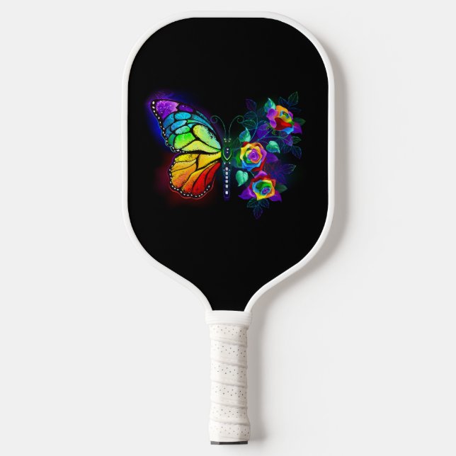 Rainbow flower butterfly pickleball paddle (Front)