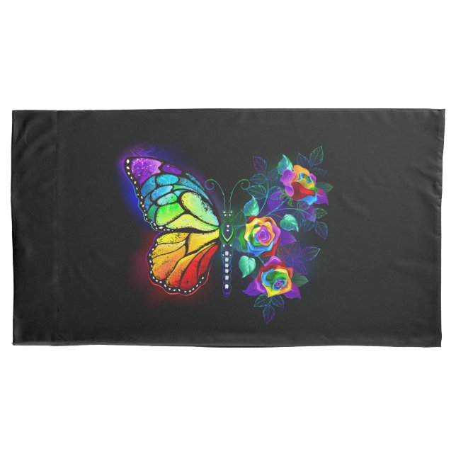 Rainbow flower butterfly pillowcase (Front-Left)