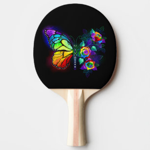 Rainbow flower butterfly ping pong paddle