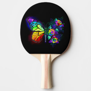 Rainbow flower butterfly ping pong paddle