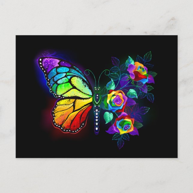 Rainbow flower butterfly postcard (Front)