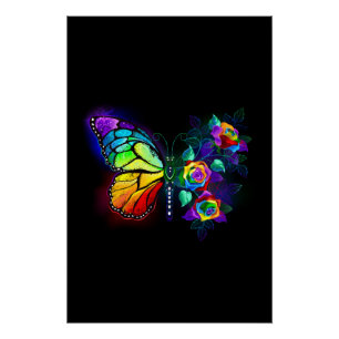 Rainbow flower butterfly poster