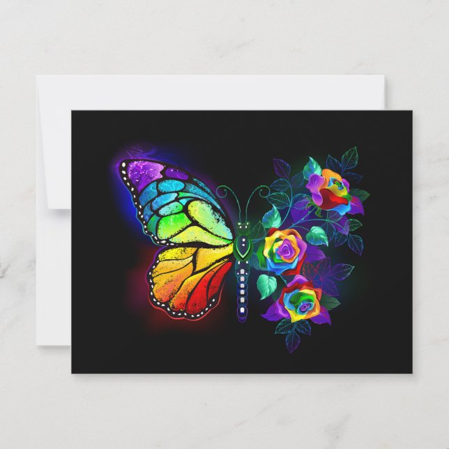 Rainbow flower butterfly save the date (Front)
