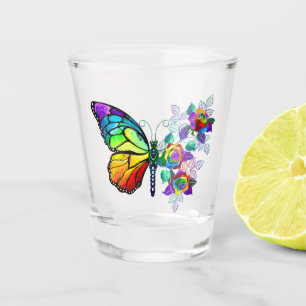 Rainbow flower butterfly shot glass