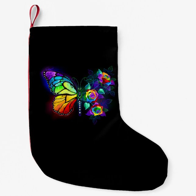 Rainbow flower butterfly small christmas stocking (Front)