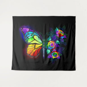 Rainbow flower butterfly tapestry