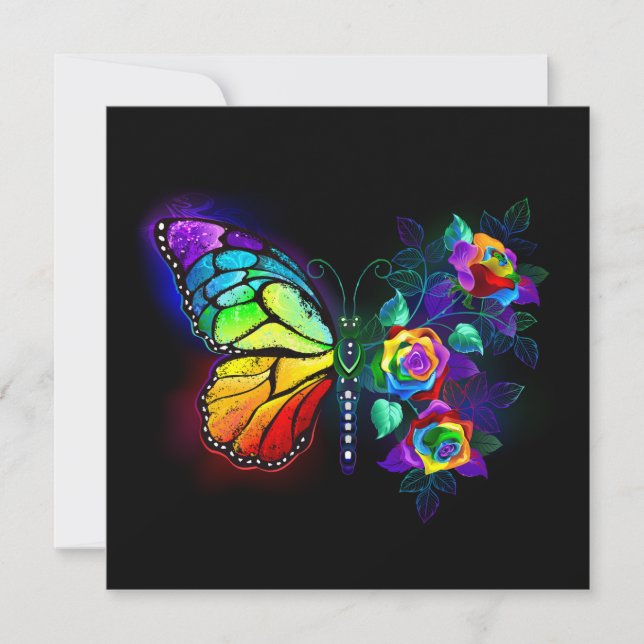 Rainbow flower butterfly thank you card (Front)