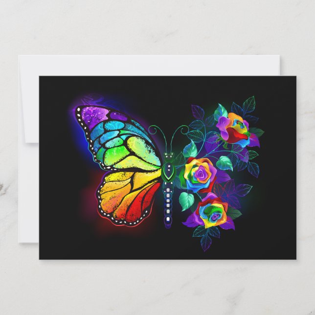Rainbow flower butterfly thank you card (Front)