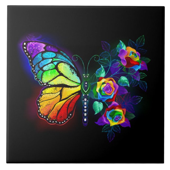 Rainbow flower butterfly tile (Front)