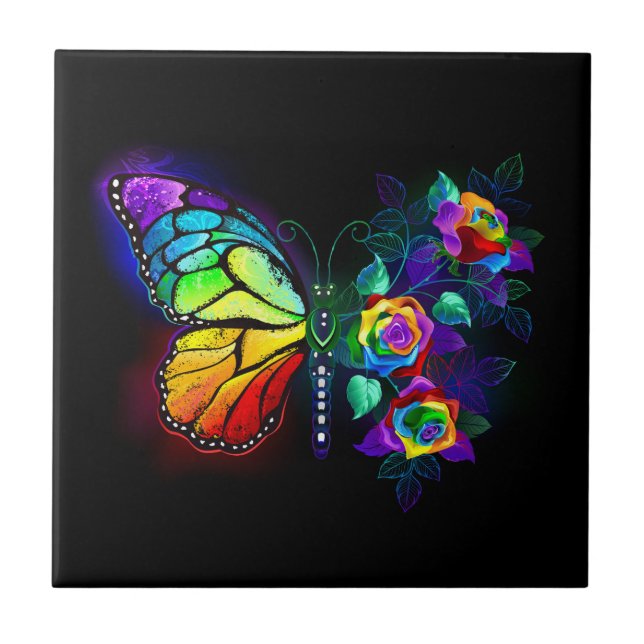 Rainbow flower butterfly tile (Front)