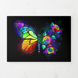 Rainbow flower butterfly Tri-Fold holiday card