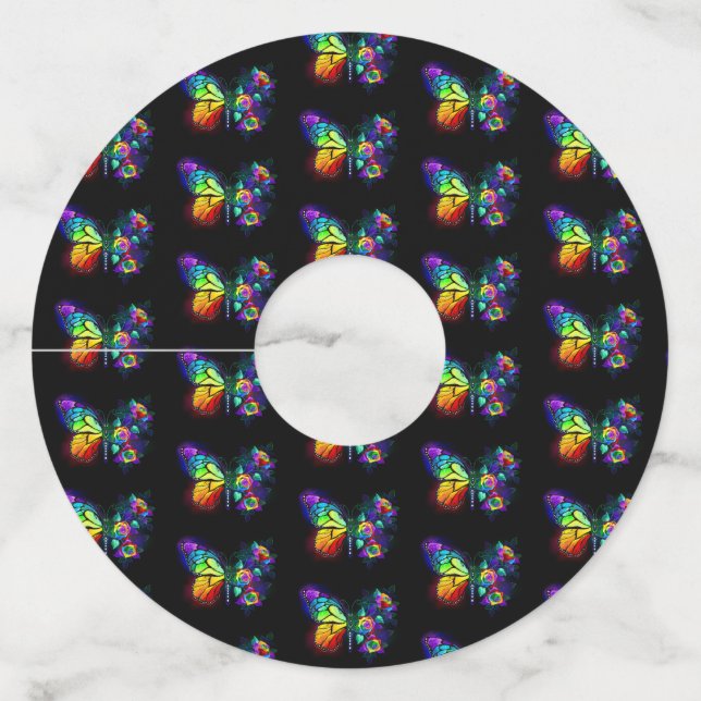 Rainbow flower butterfly wine glass tag (Front)