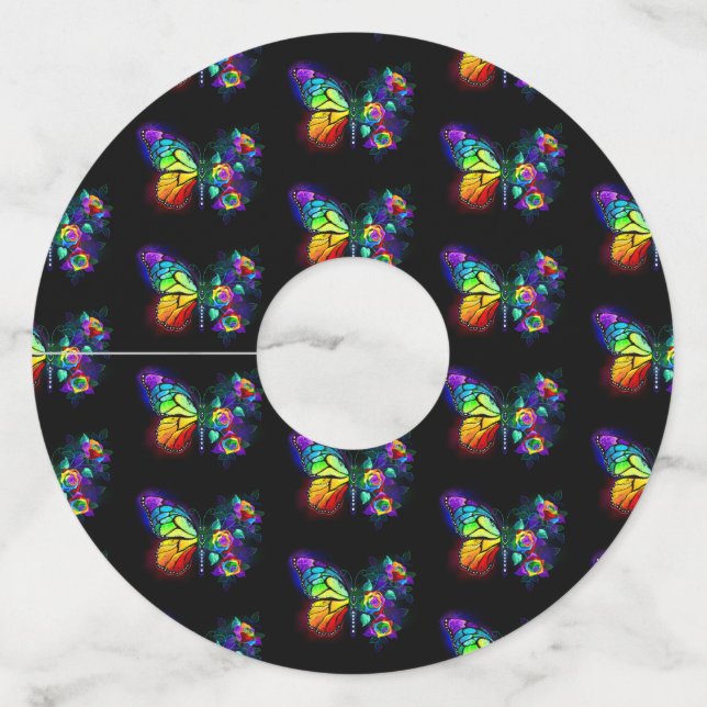 Rainbow flower butterfly wine glass tag (Front)