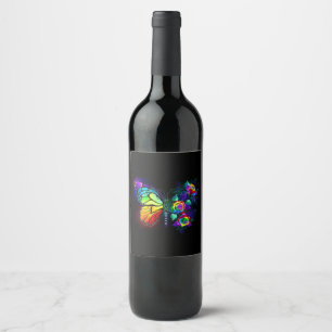 Rainbow flower butterfly wine label