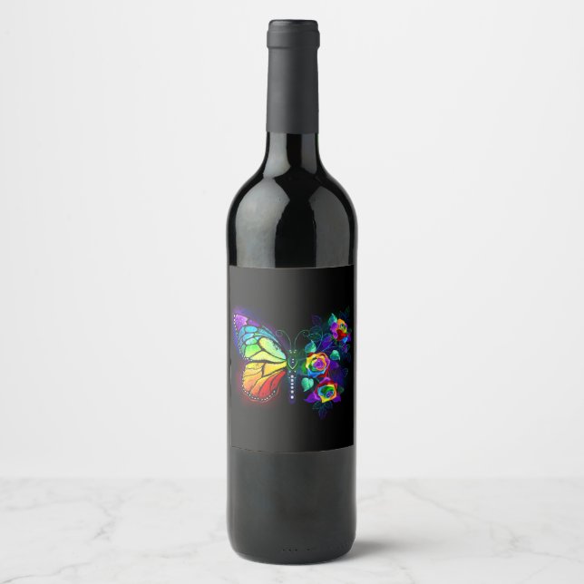 Rainbow flower butterfly wine label (Front)