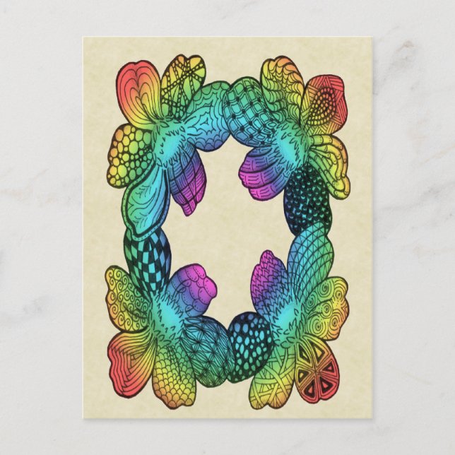 Rainbow Flower Doodle Postcard (Front)