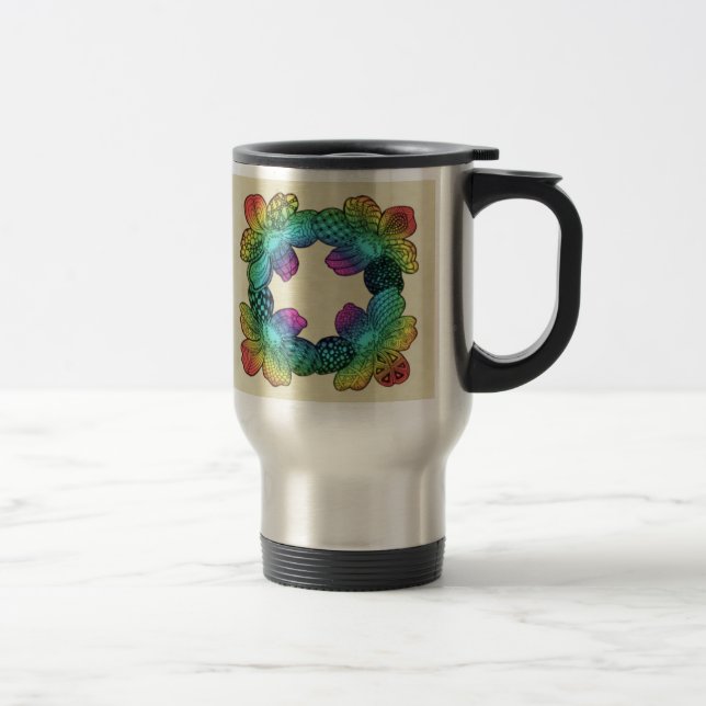 Rainbow Flower Doodle Travel Mug (Right)