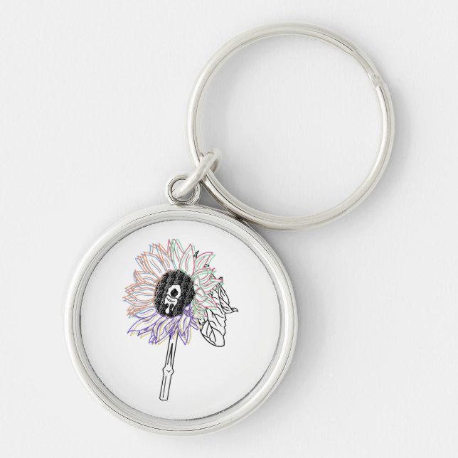 Rainbow Flower Funky Art Key Ring (Front)