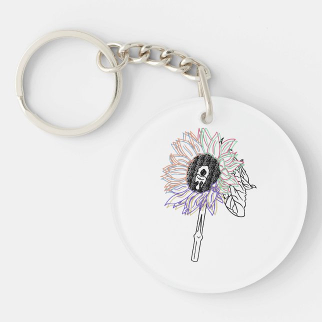 Rainbow Flower Funky Art Key Ring (Front)