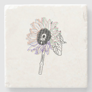 Rainbow Flower Funky Art Stone Coaster