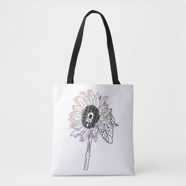 Rainbow Flower Funky Art Tote Bag (Front)