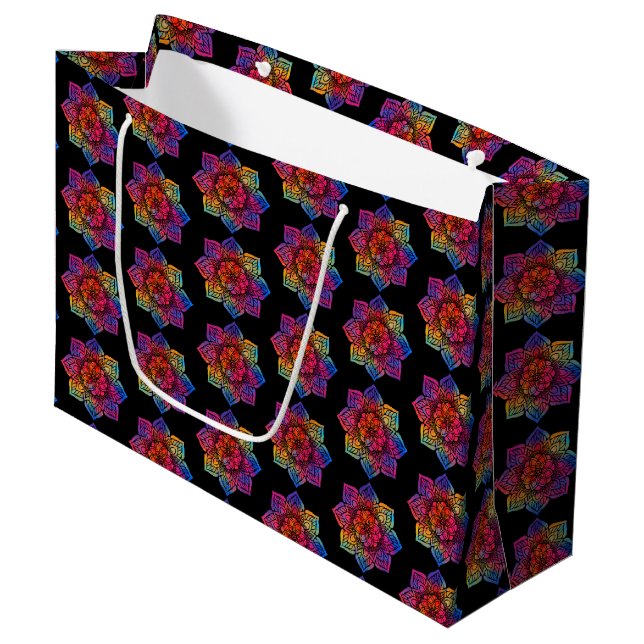 Rainbow Flower Mandala Large Gift Bag (Front Angled)