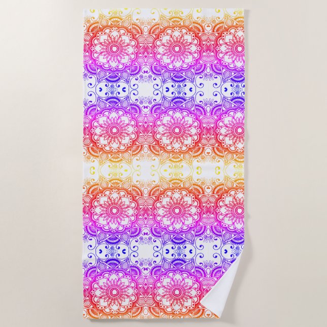 Rainbow Flower Mandala Pattern 2 Beach Towel (Front)