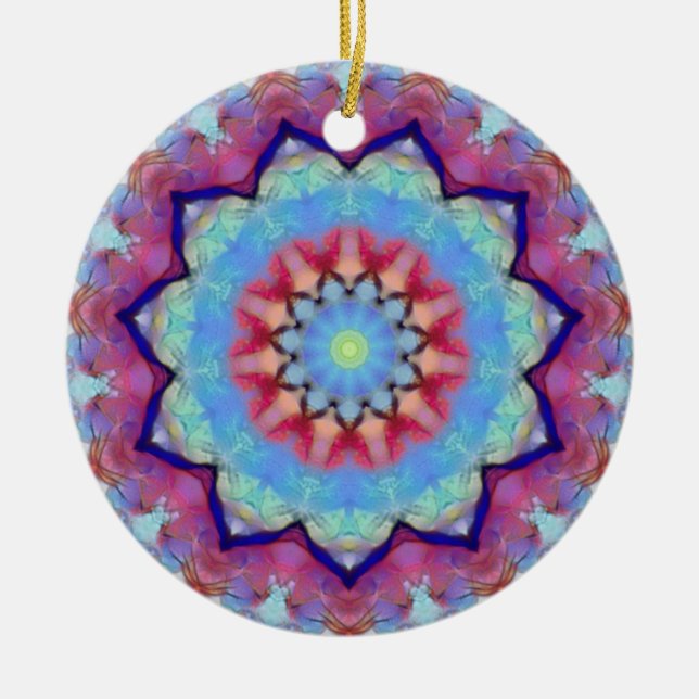 Rainbow Flower Mandala Round Ornament (Front)